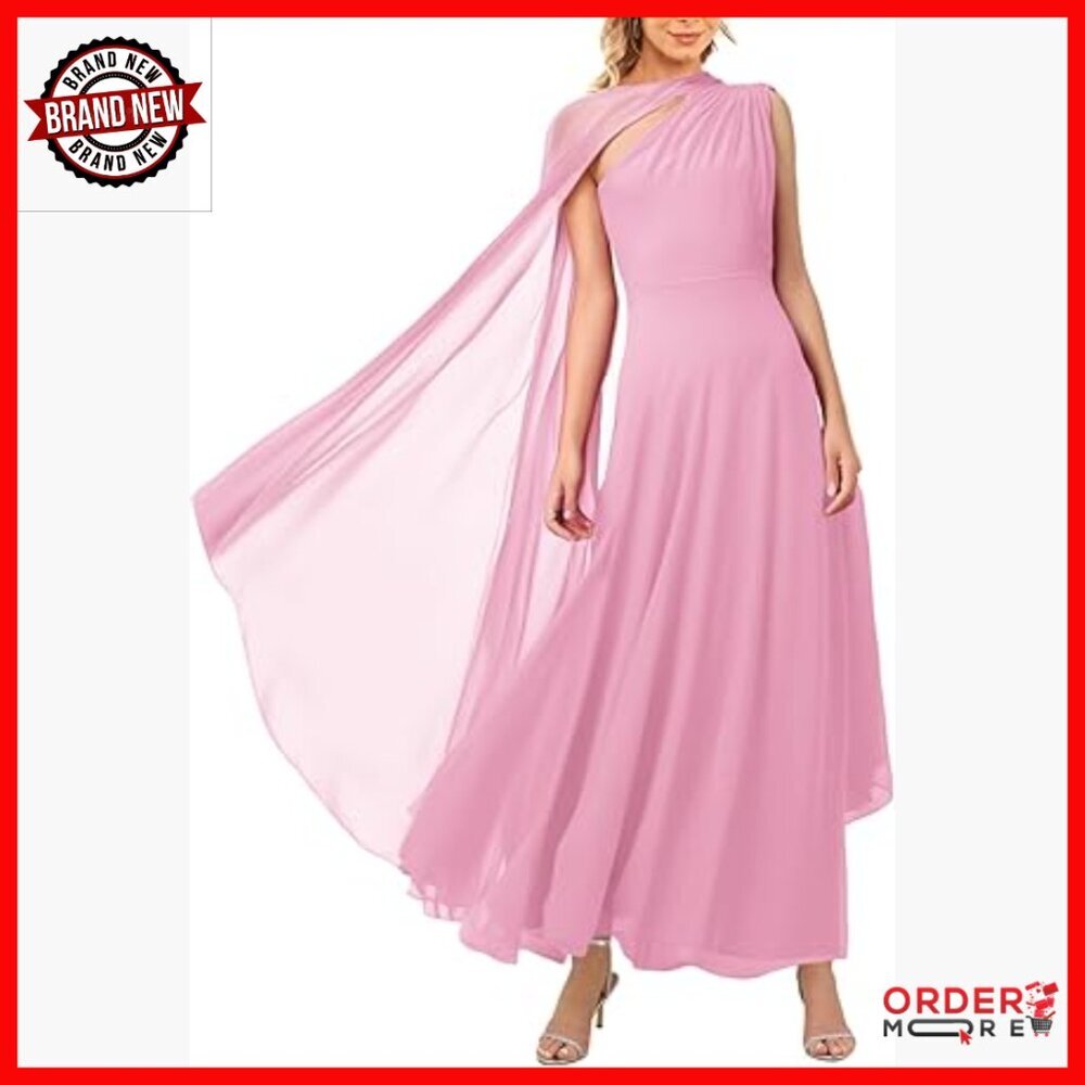One Shoulder Formal Maxi Dress with Cape Sleeve, A-Line Silhouette, Polyester